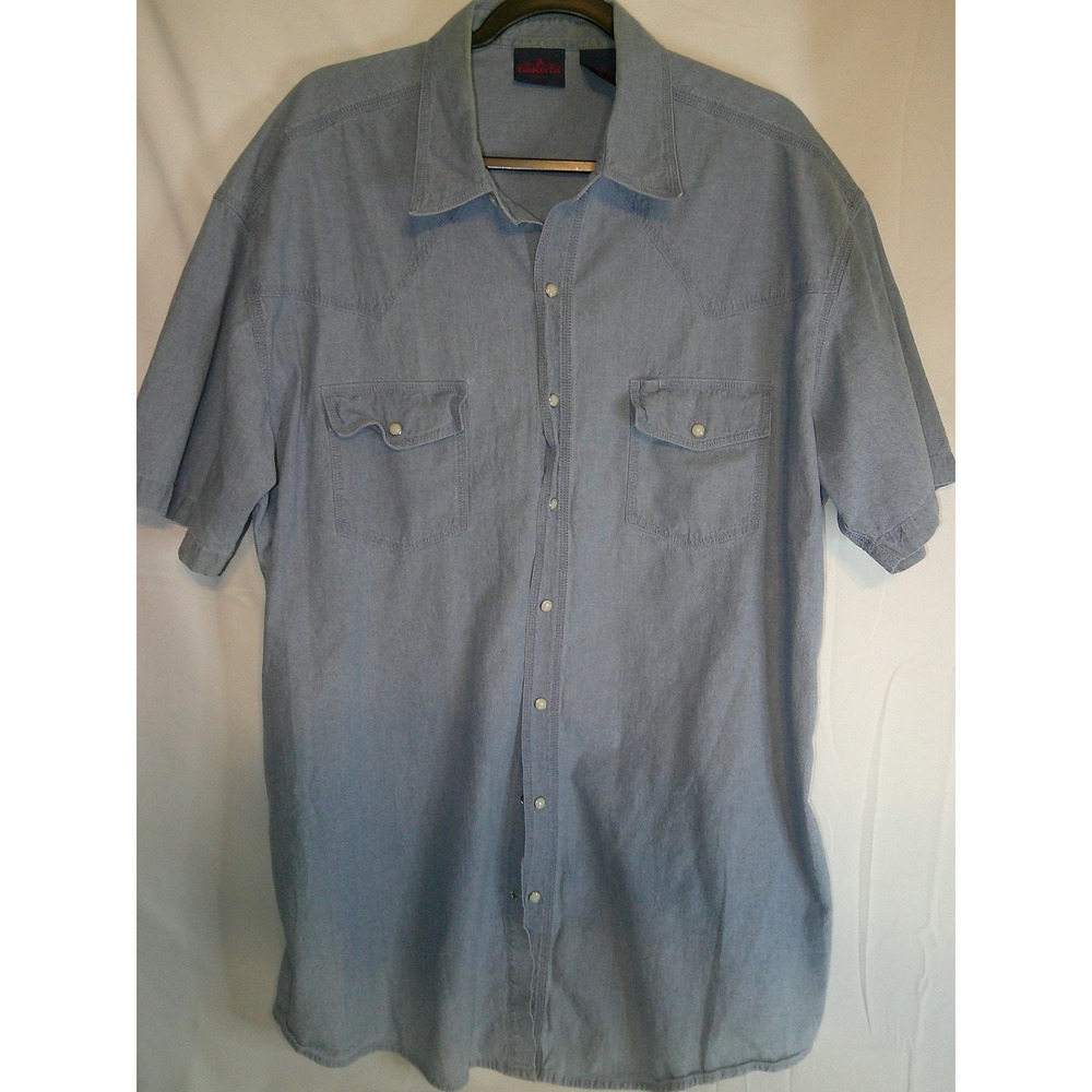 Mens Dakota Western Shirt Blue Short Sleeve Button‎ Up Casual XLT